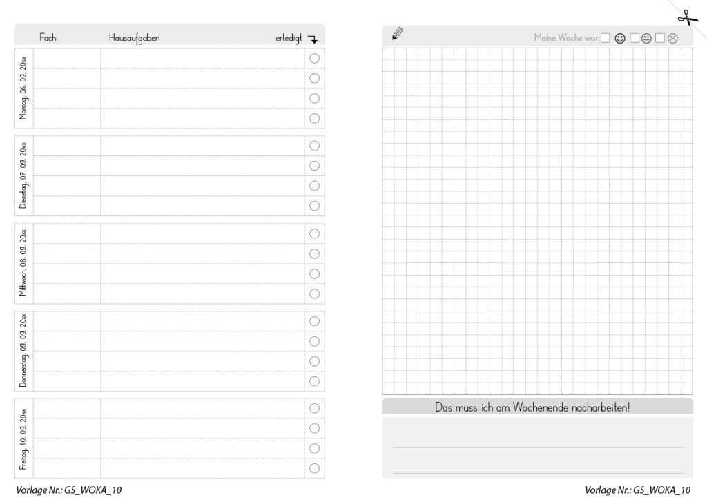 Wochenkalender Grundschule 10